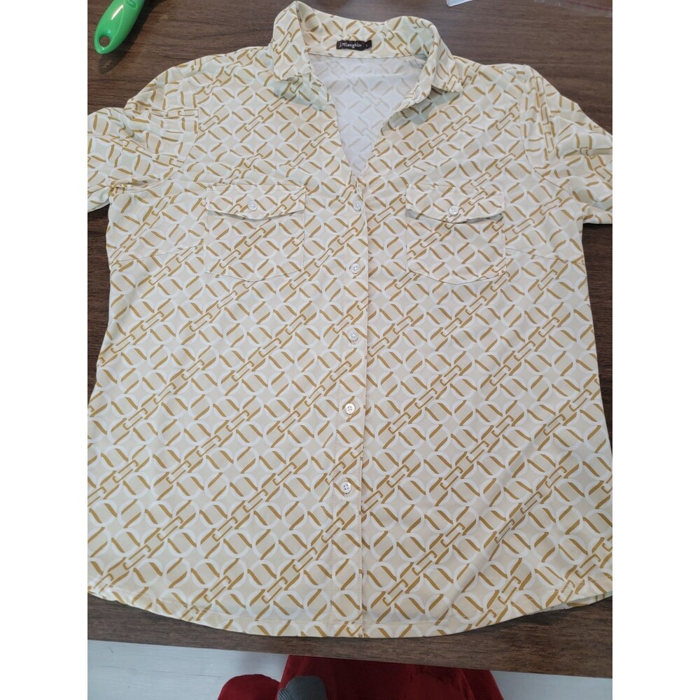 J. McLaughlin Button Down Top Size Large Chain Link 3/4 Sleeve EUC - Picture 11 of 16